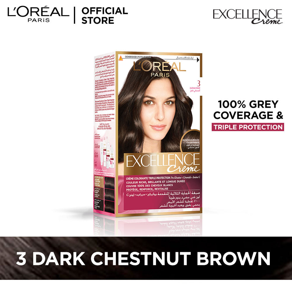 LOreal Paris - Excellence Crème Hair Color - 3 Dark Chestnut Brown