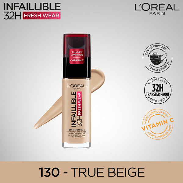 Base de Maquillaje Líquida L'Oréal Paris Infallible 24h Fresh 130 True  Beige 30ml