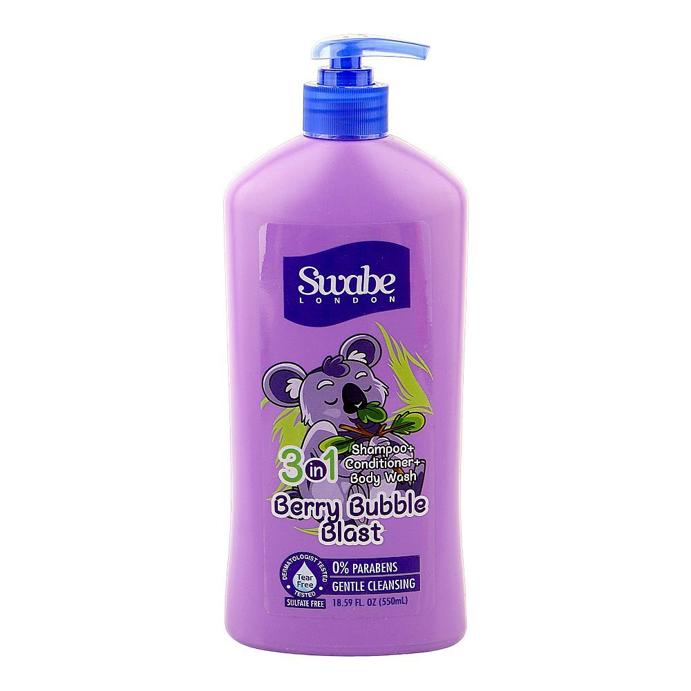 Swabe London - Kids Berry Bubble Blast  3-in-1 Shampoo, Conditioner & Body Wash - 18.59 Fl Oz (550ml)