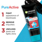 Garnier - Pure Active 3-in-1 Charcoal Blackhead Face Wash, Mask & Scrub - 100ml