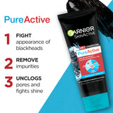 Garnier - Pure Active 3-in-1 Charcoal Blackhead Face Wash, Mask & Scrub - 100ml