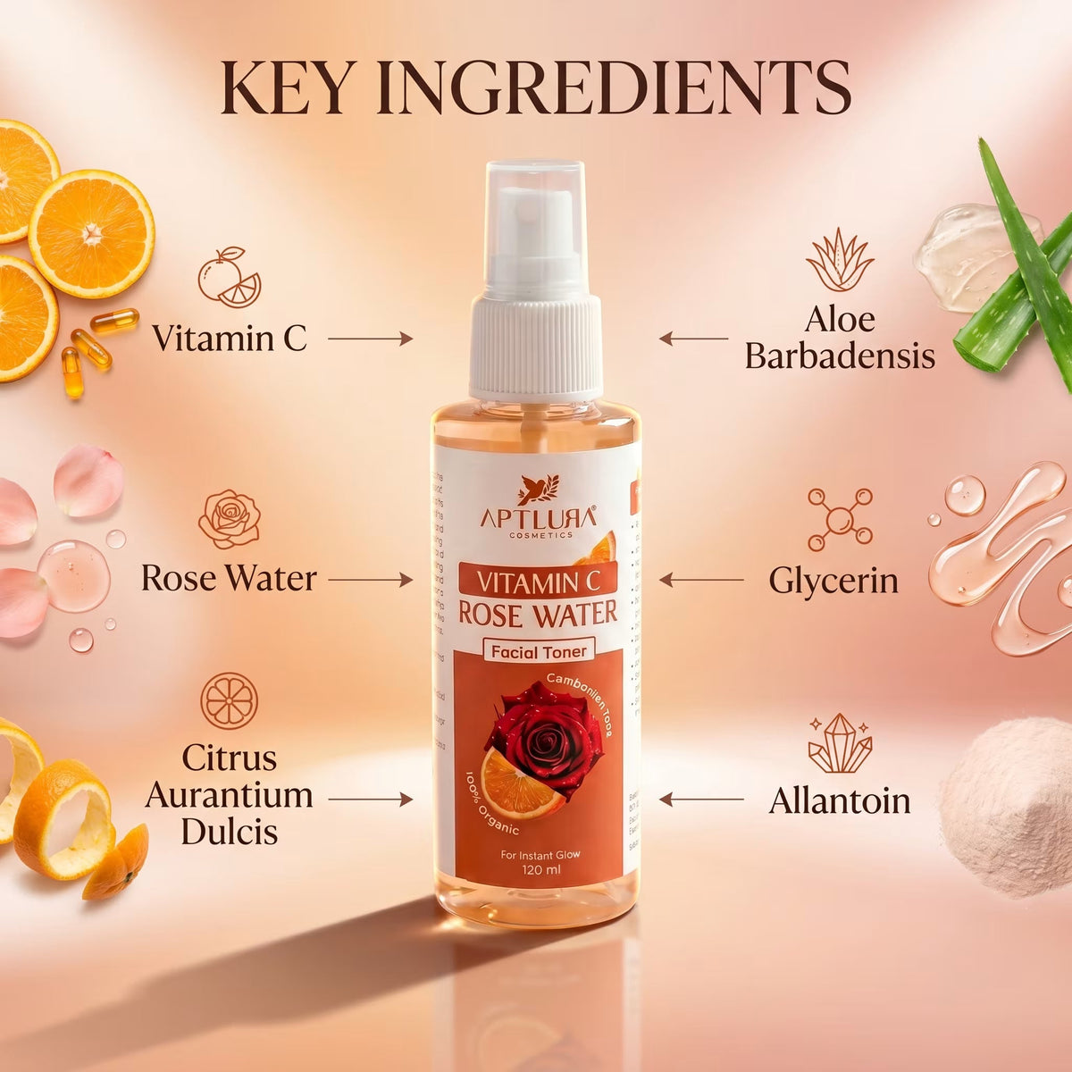 Aptlura Vitamin C Rose Water Toner – 120ml