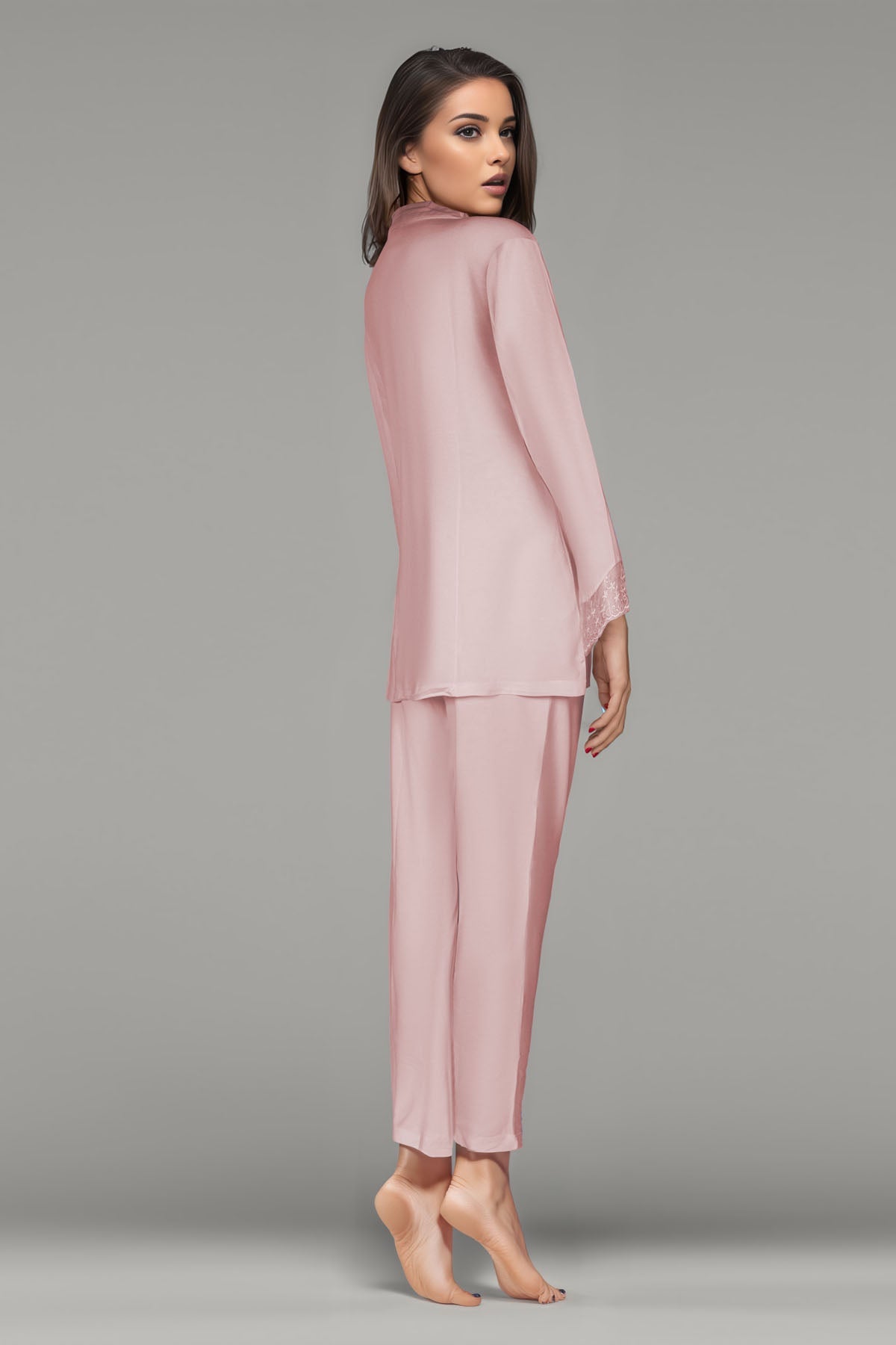 BLS - Baran Lace And Viscose Pajama Set - Salmon