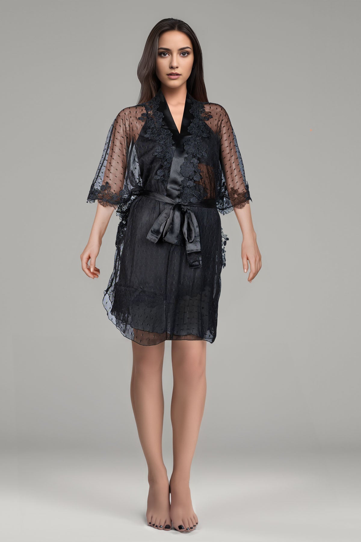 BLS - Bess Silk And Lace Nighty - Black