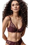 BLS - Bloom Light Padded And  Wired Plunge Lace Bra Set - Red