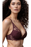 BLS - Bloom Light Padded And  Wired Plunge Lace Bra Set - Red