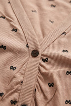 BLS - Bow Print Ribbed Pajama Set - Coffee