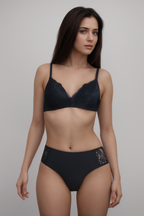 BLS - Ella Wireless And Padded Lace Bra Set - Black