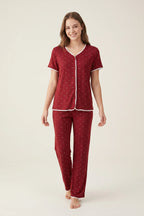 BLS - Heart Print Pajama Set - Jujube Red