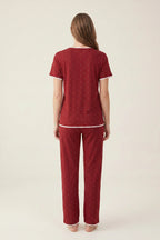 BLS - Heart Print Pajama Set - Jujube Red
