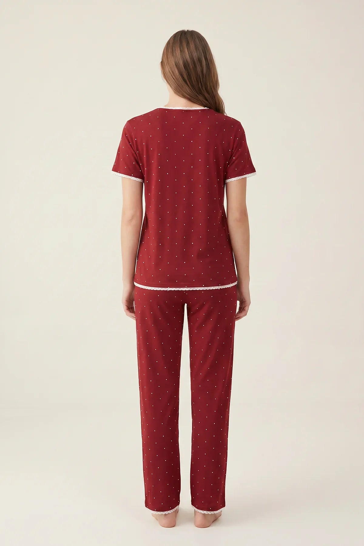 BLS - Heart Print Pajama Set - Jujube Red