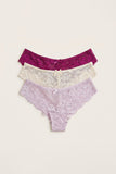 BLS - Lace Panty Pack Of 3 - Plum Caspia-Lavender Fog-Cream Pink