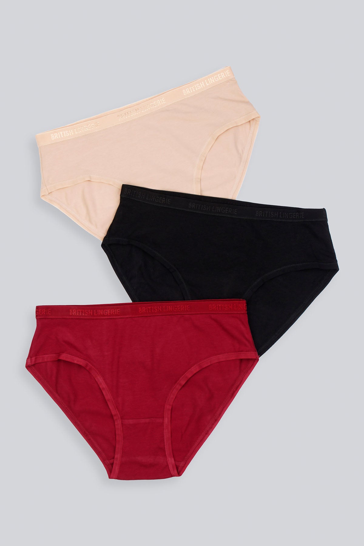 BLS - Pamela Cotton Panty - Skin, Burgundy, & Black - Pack Of 3