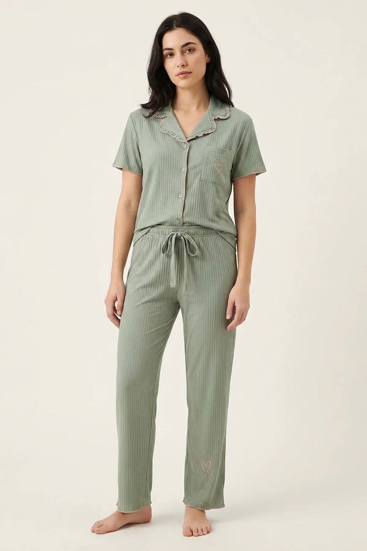 BLS - Ribbed Cotton Pajama Set - Green