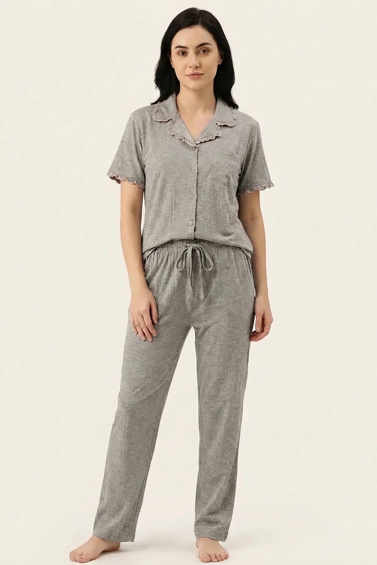 BLS - Ribbed Cotton Pajama Set - Grey