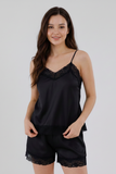 BLS - Satin Lace Shorts Set - Night Black