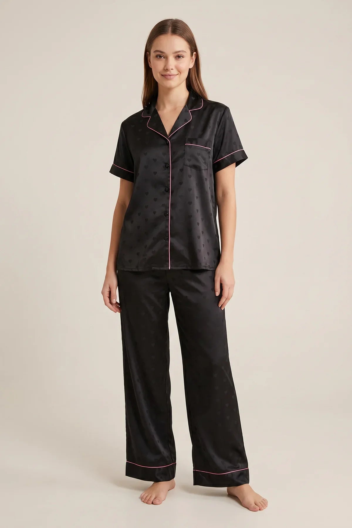 BLS - Heart Print Pajama Set - Black