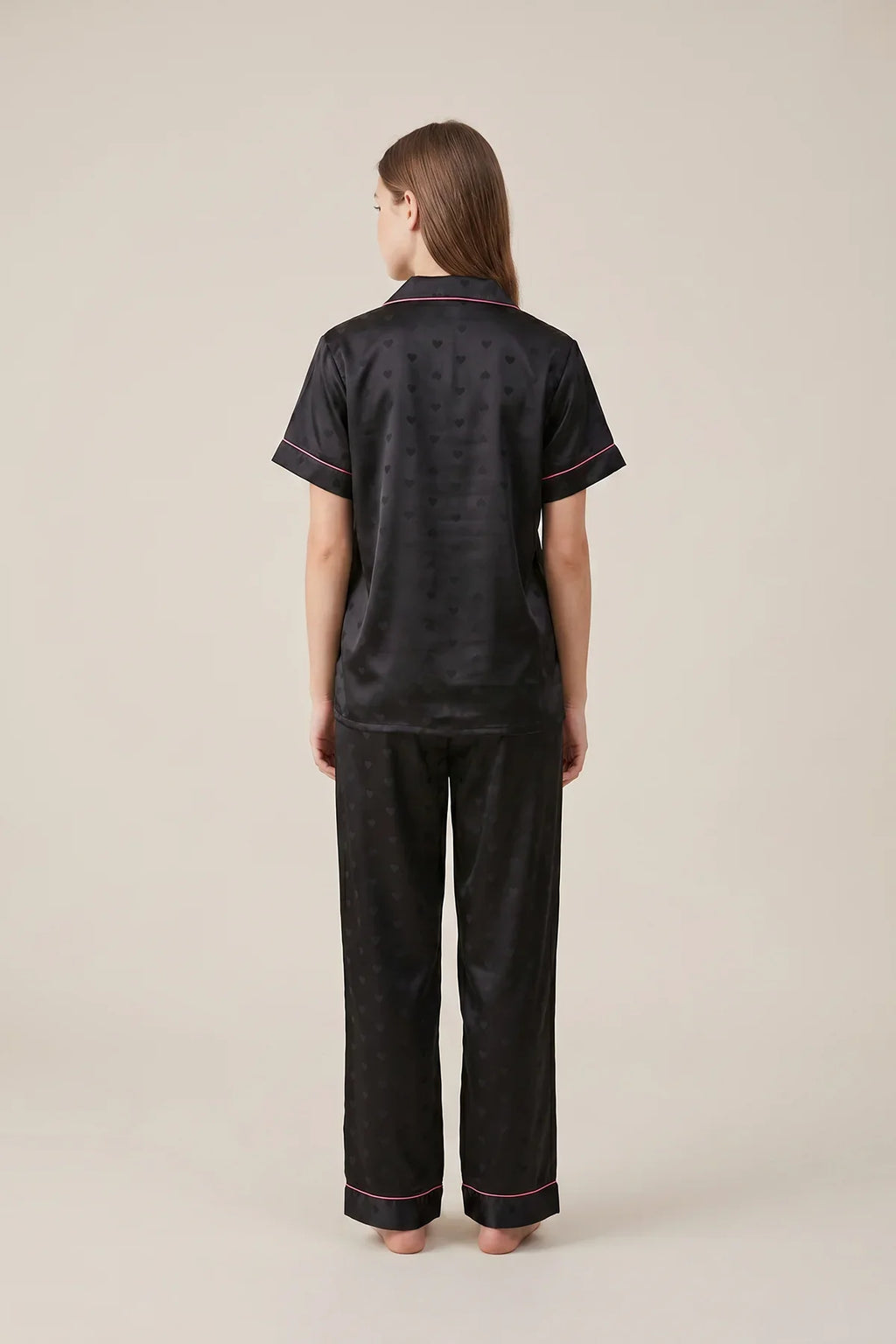 BLS - Heart Print Pajama Set - Black