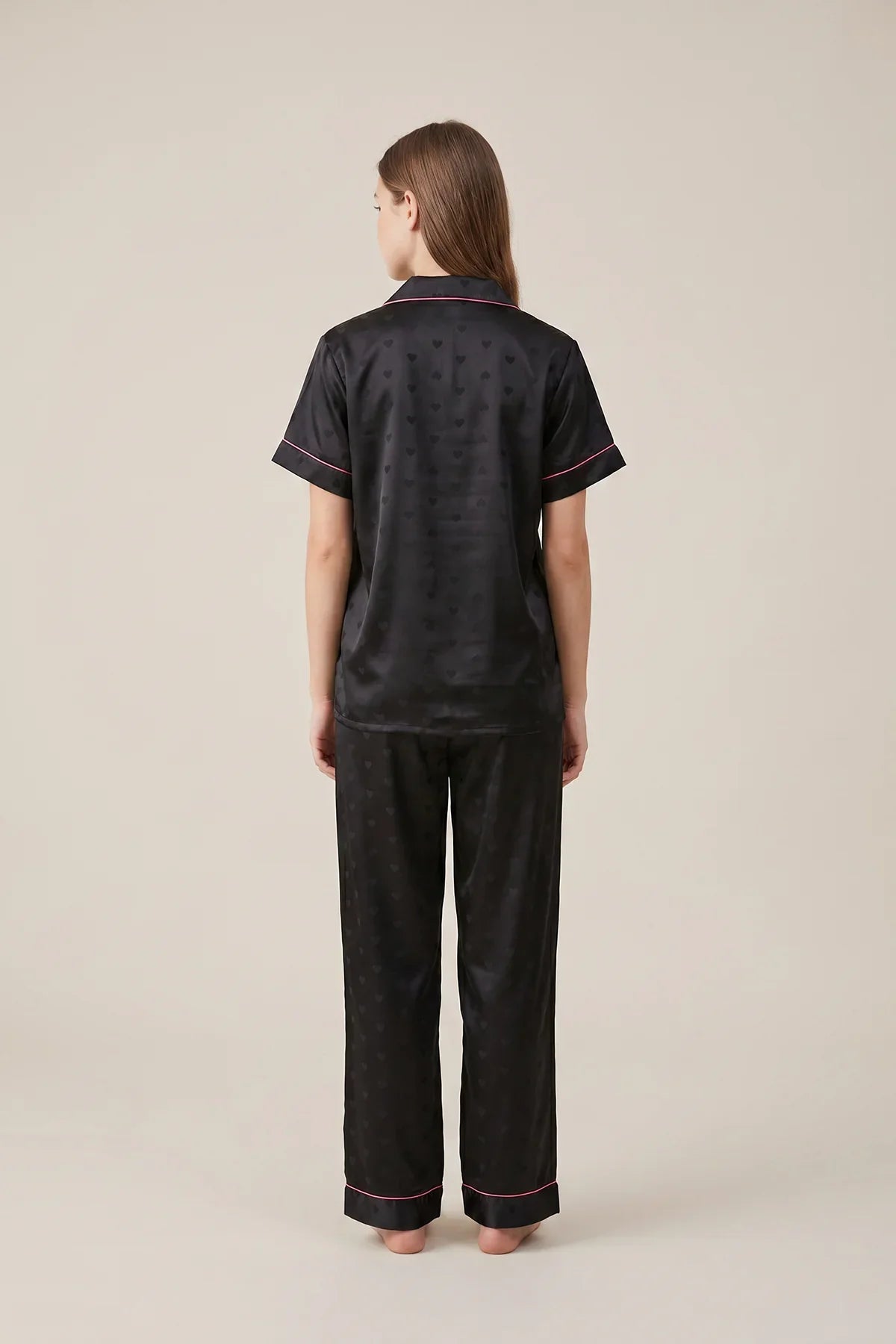 BLS - Heart Print Pajama Set - Black