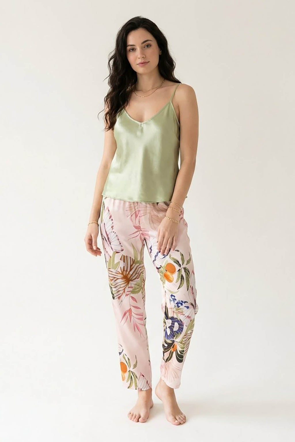 BLS - Satin Printed Pajama Set - Light Green