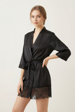 BLS - Satin Short Lace Robe - Night Black