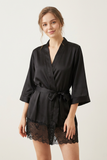 BLS - Satin Short Lace Robe - Night Black