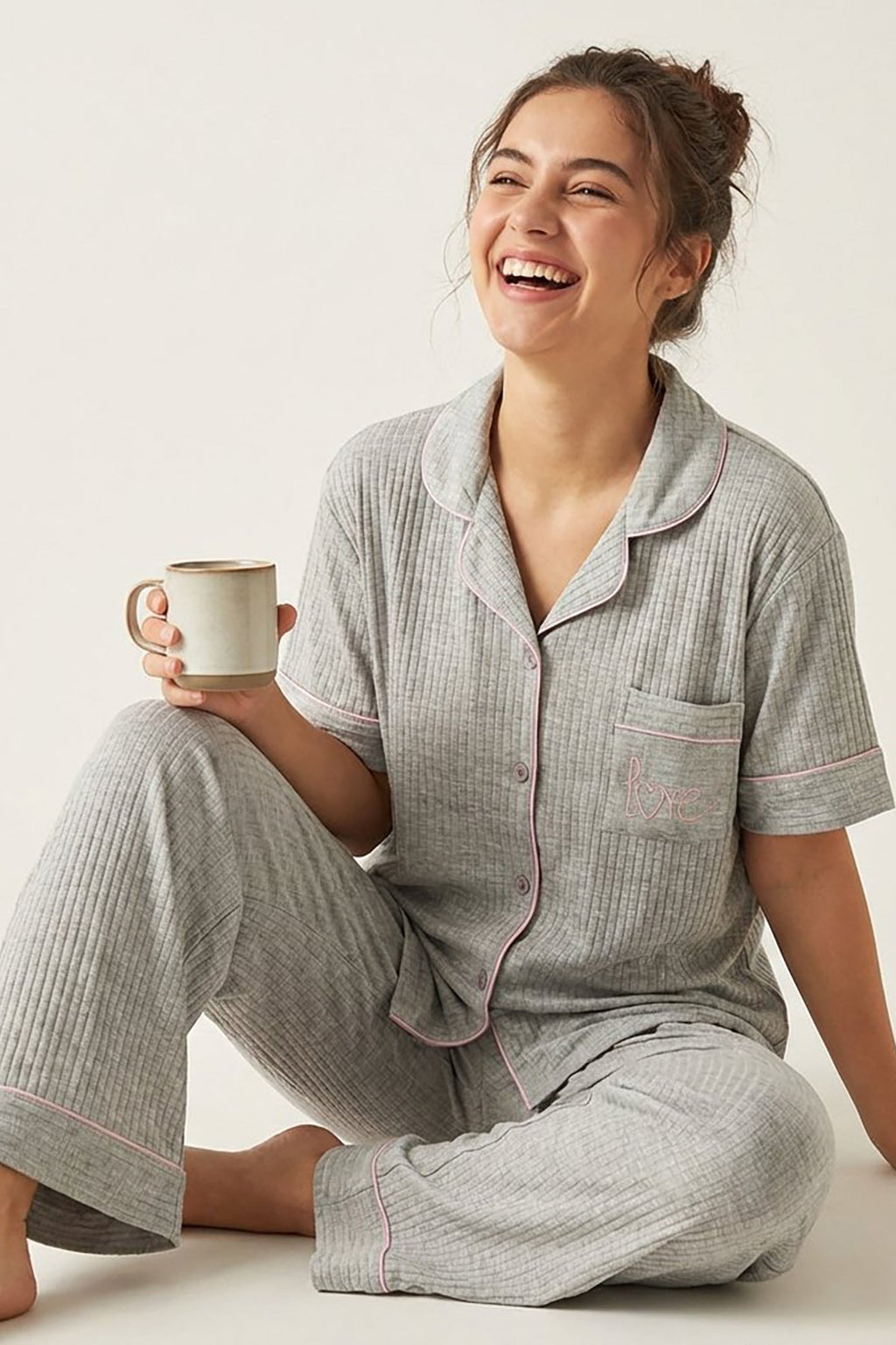 BLS - Short sleeves with long pants Pajama Set - Grey