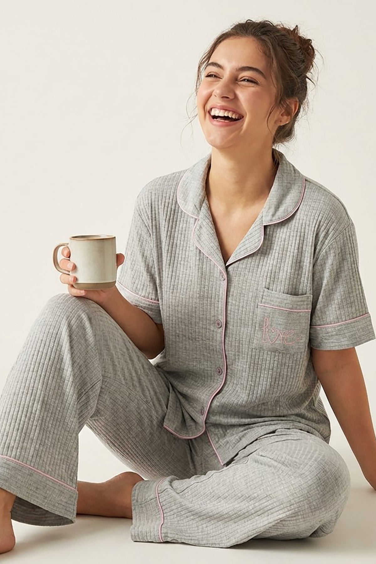 BLS - Short sleeves with long pants Pajama Set - Grey