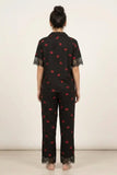 BLS - Short sleeves with long pants Pajama Set With Lace - Black