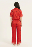 BLS - Short sleeves with long pants Pajama Set With Lace - Red