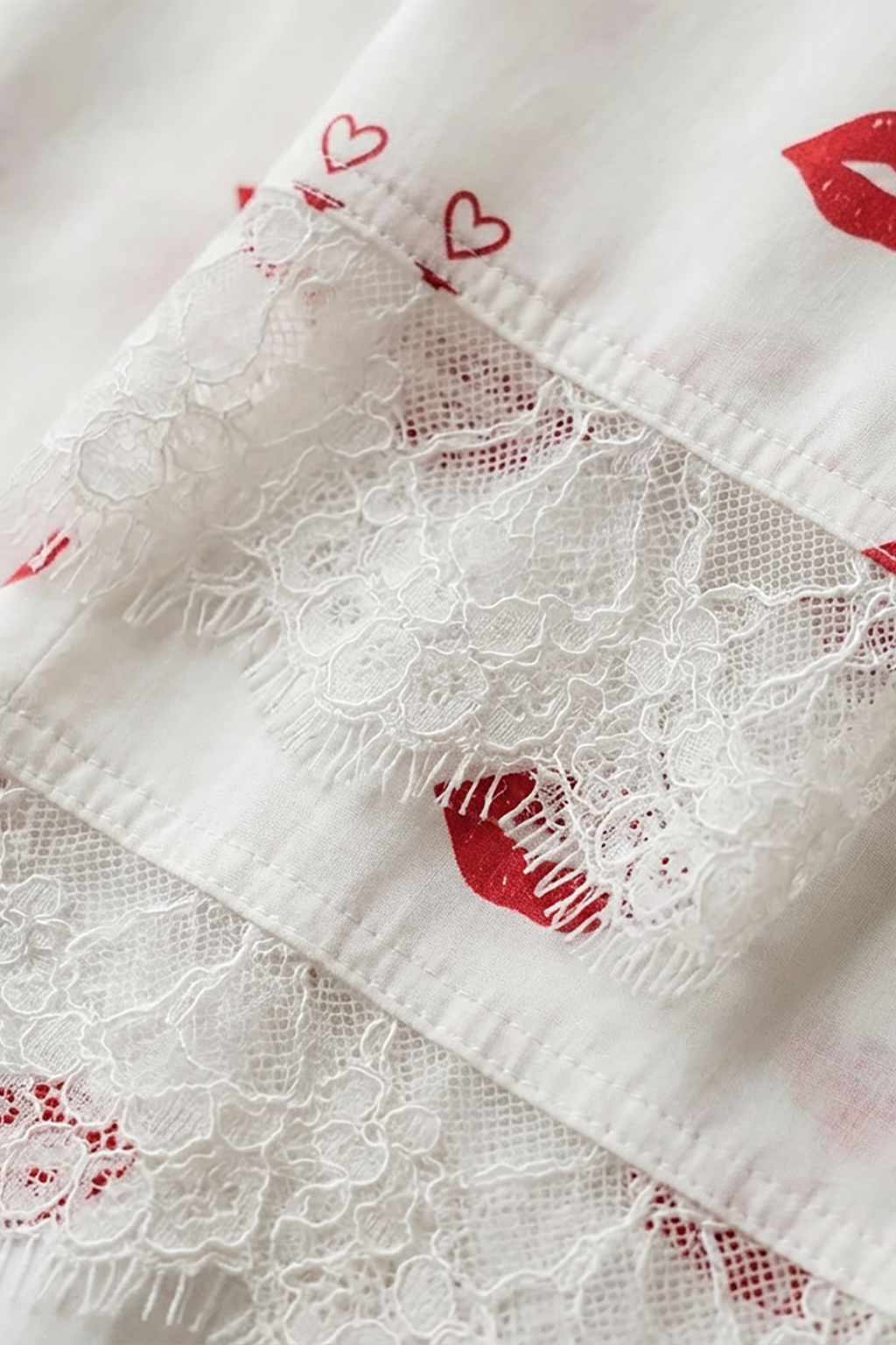 BLS - Short sleeves with long pants Pajama Set With Lace - White