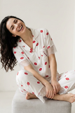 BLS - Short sleeves with long pants Pajama Set With Lace - White