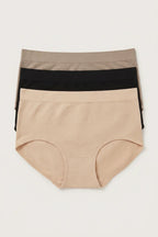 BLS - Seamless High Waist Briefs Pack of 3 - Skin-Chocolate-Black
