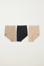 BLS - Seamless High Waist Briefs Pack of 3 - Skin-Chocolate-Black