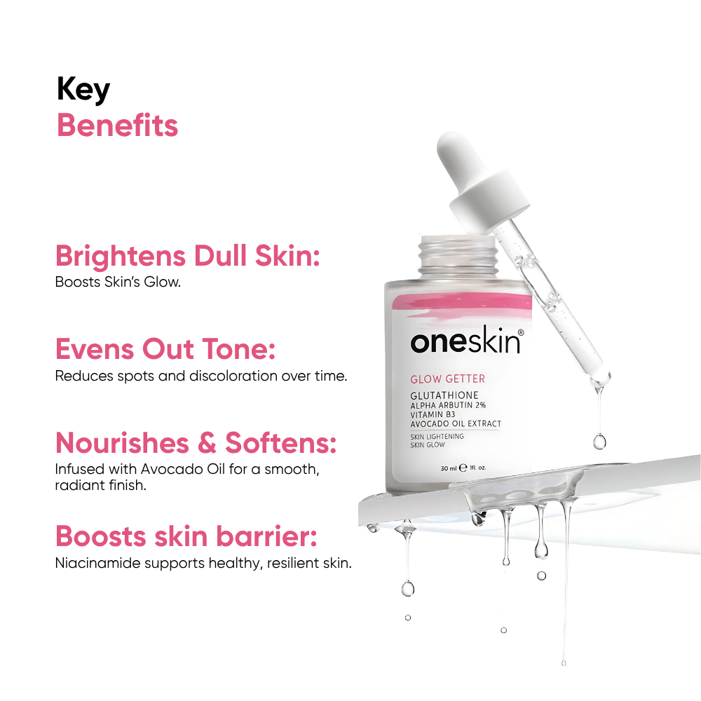 Oneskin - Glow Getter - Glutathione Alpha Arbutin 2%, Vitamin B3, Avocado Oil Extract - 30ml