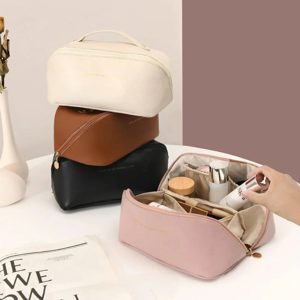 Luxe Basics - Leather Makeup Bag - Assorted Color