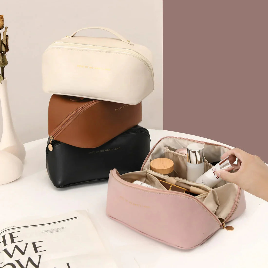 Luxe Basics - Leather Makeup Bag - Assorted Color