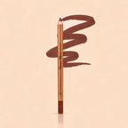 Swiss Miss Precision Lip Liner in shade 05 Deep Maroon with gold packaging and a smooth deep maroon swatched line.