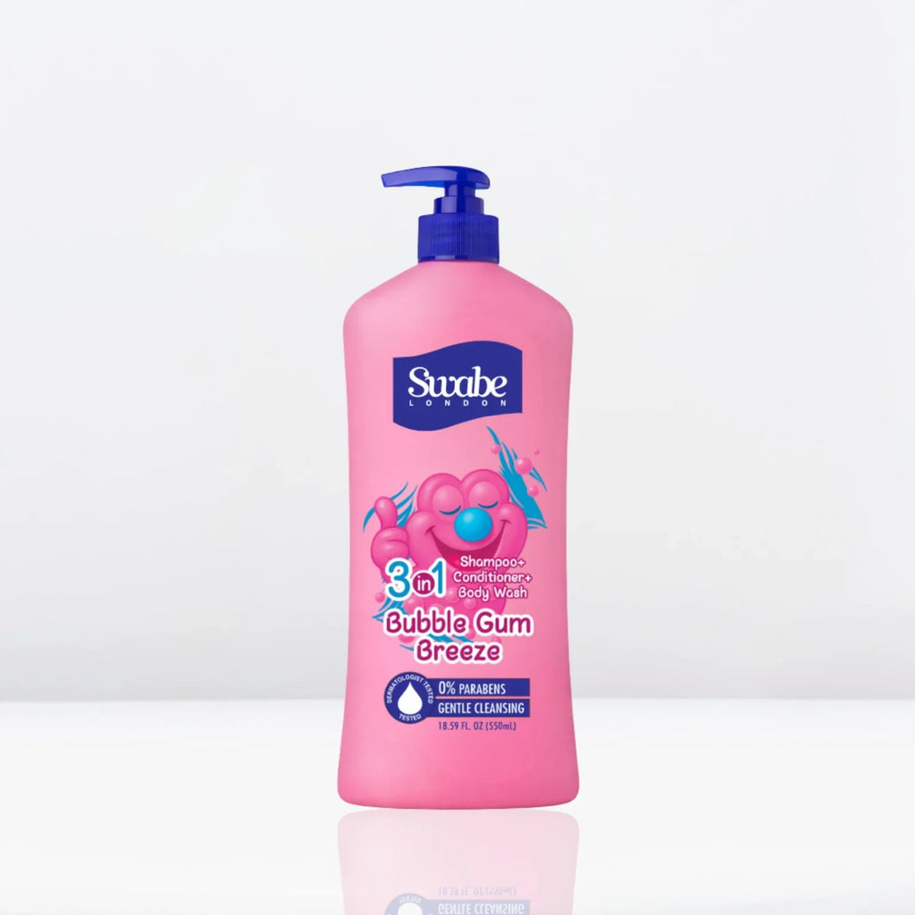 Swabe London - Kids Bubble Gum Breeze  3-in-1 Shampoo, Conditioner & Body Wash - 18.59 Fl Oz (550ml)