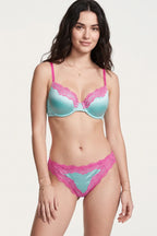 BLS - Lace Padded & Wired Satin Bra - Pink/Blue