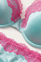 BLS - Lace Padded & Wired Satin Bra - Pink/Blue