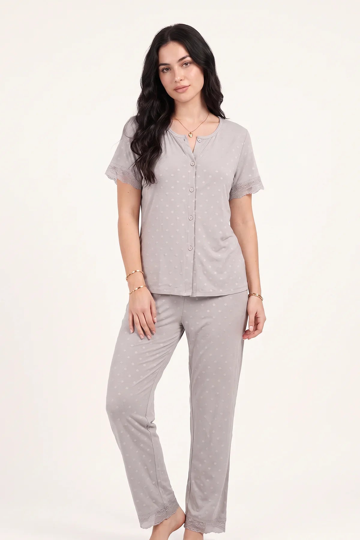 BLS - Polka Lace Pajama Set - Grey