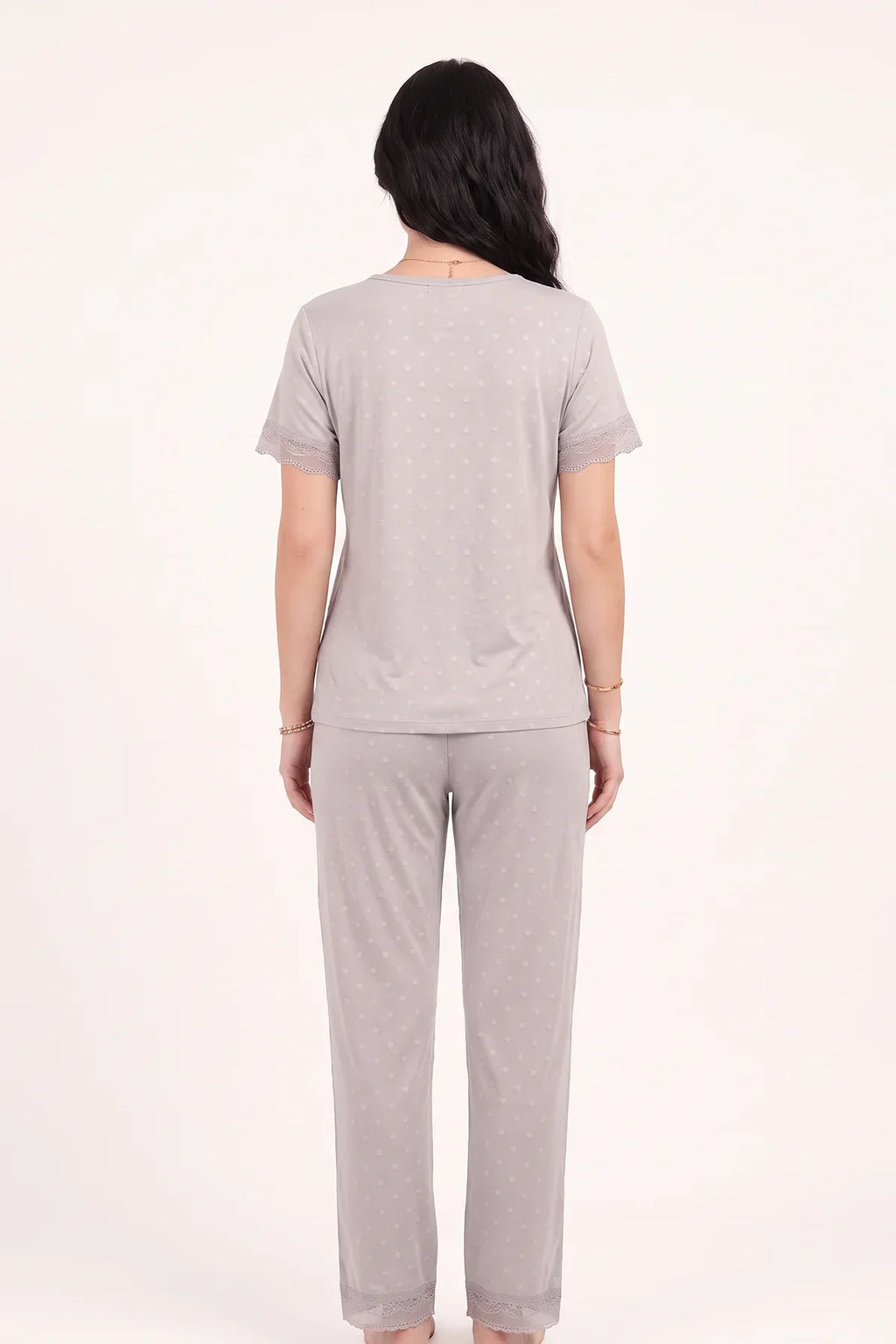 BLS - Polka Lace Pajama Set - Grey