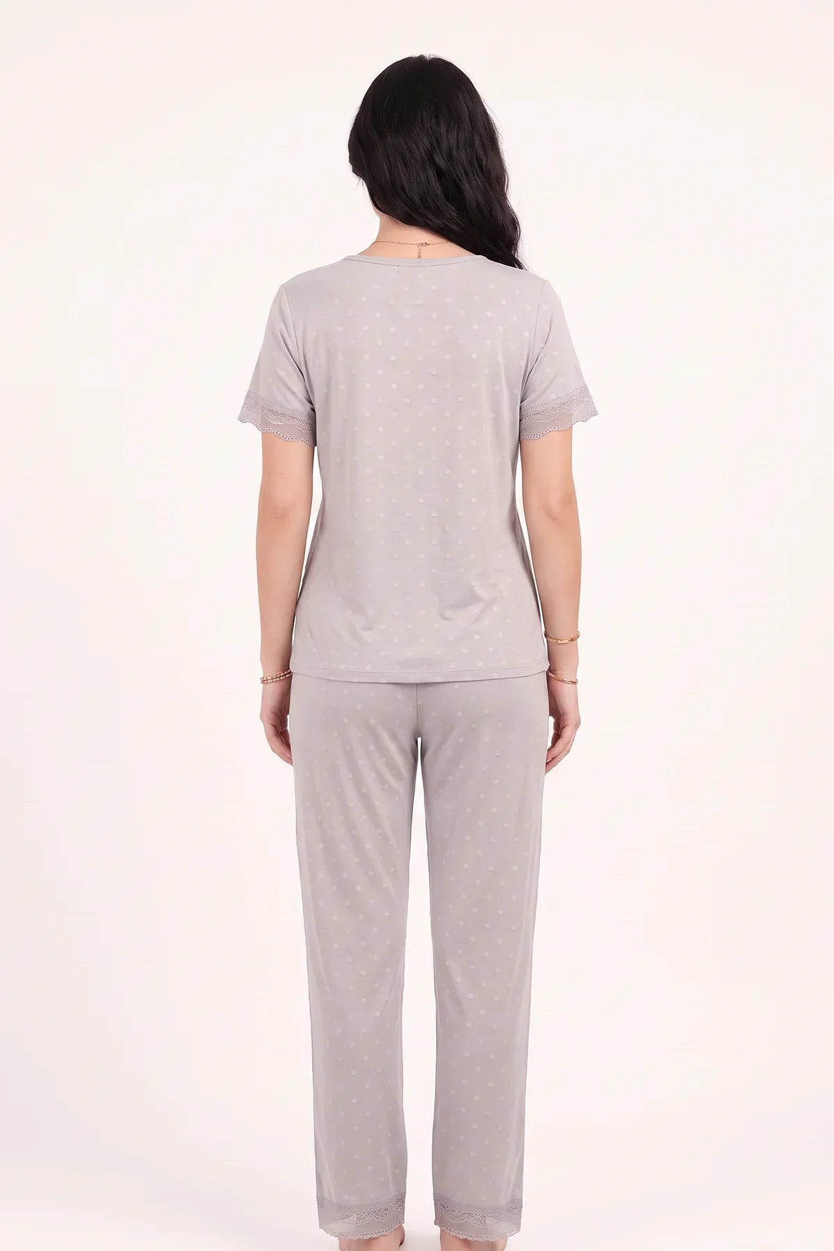 BLS - Polka Lace Pajama Set - Grey