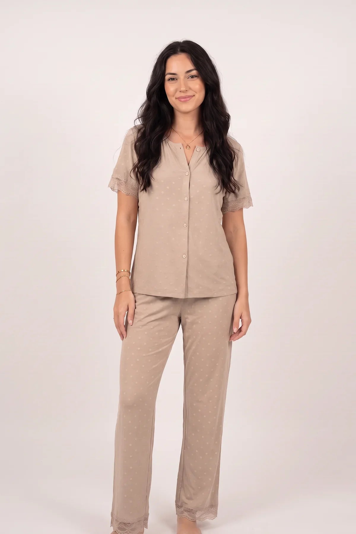 BLS - Polka Lace Pajama Set - Khaki