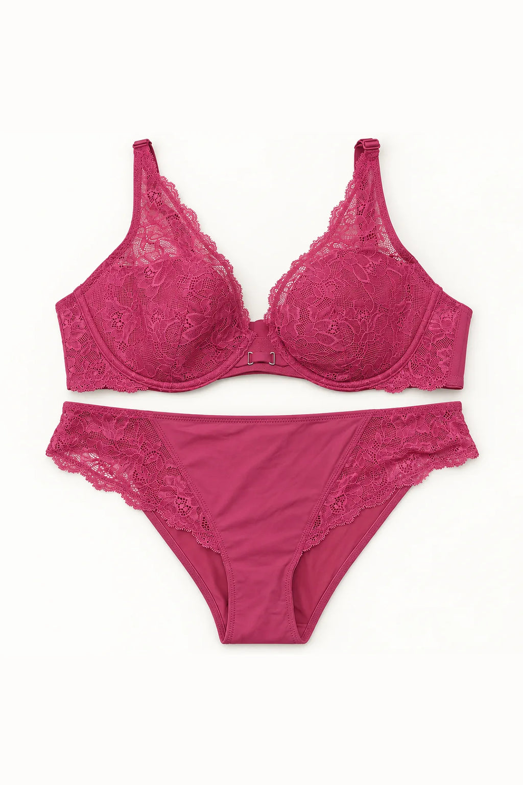 BLS - Satin Floral Lace Plunge Bra - Burgundy