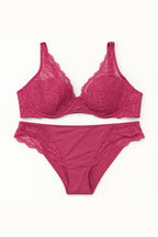 BLS - Satin Floral Lace Plunge Bra - Burgundy
