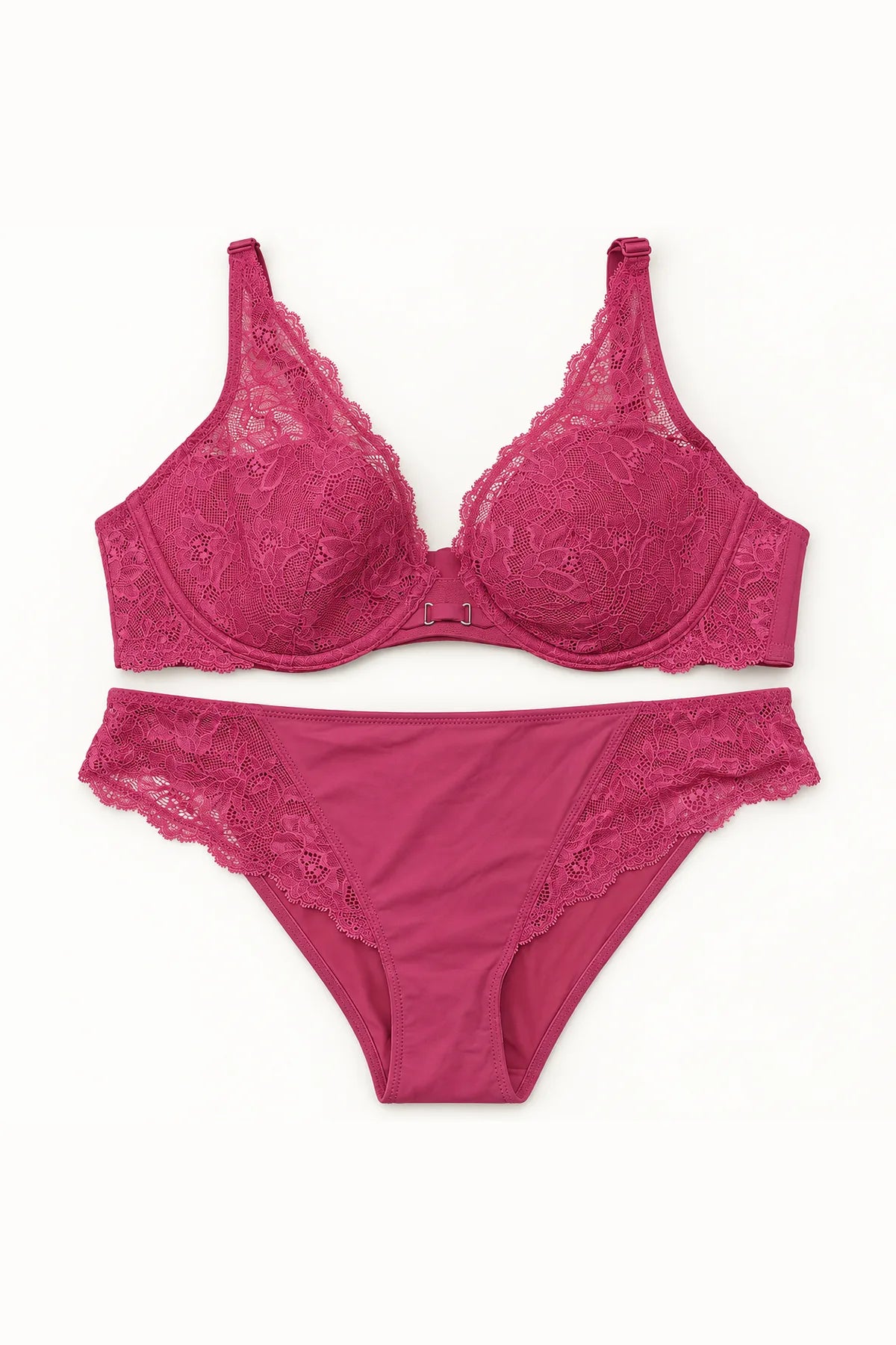 BLS - Satin Floral Lace Plunge Bra - Burgundy