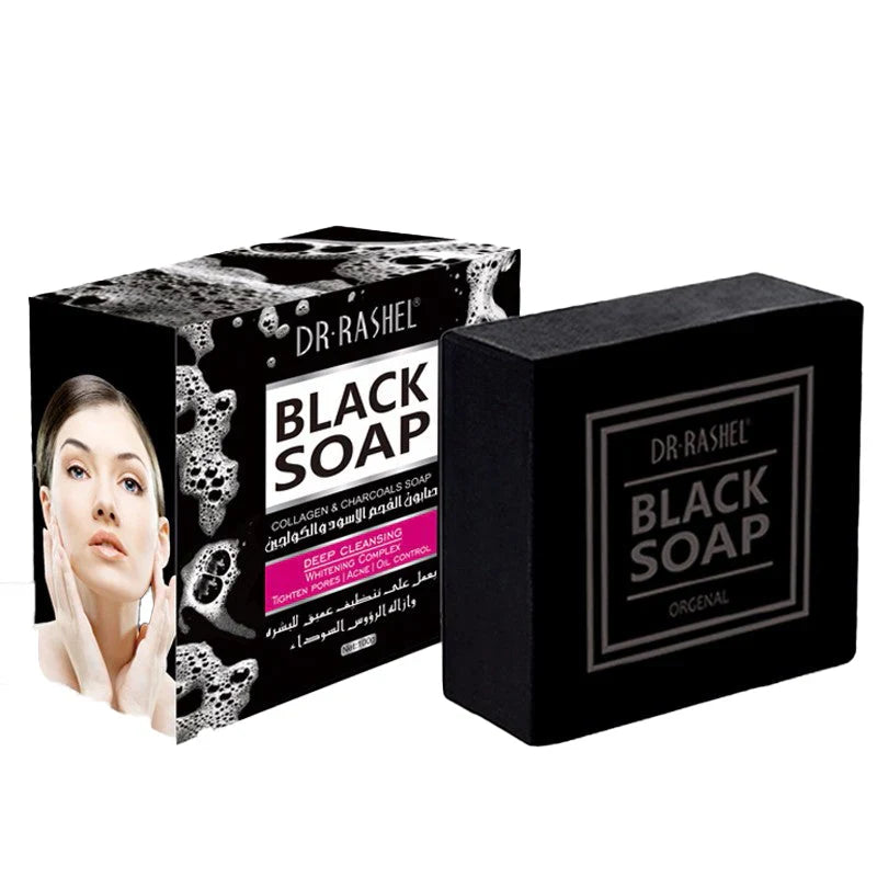  Dr.Rashel Collagen Charcoal Black Soap Deep Cleansing Facial Soap Tighten Pores, Acne & Oil Control - 100g