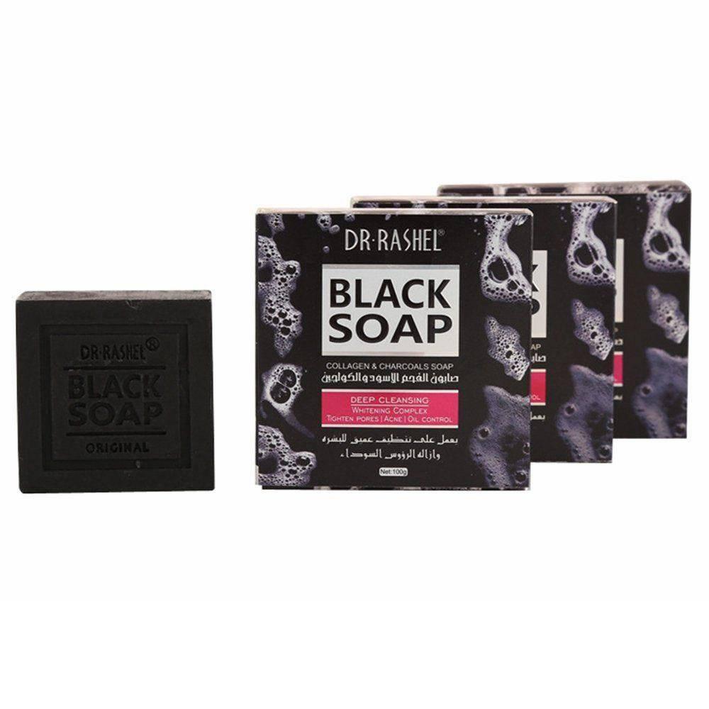   Dr.Rashel Collagen Charcoal Black Soap Deep Cleansing Facial Soap Tighten Pores, Acne & Oil Control - 100g